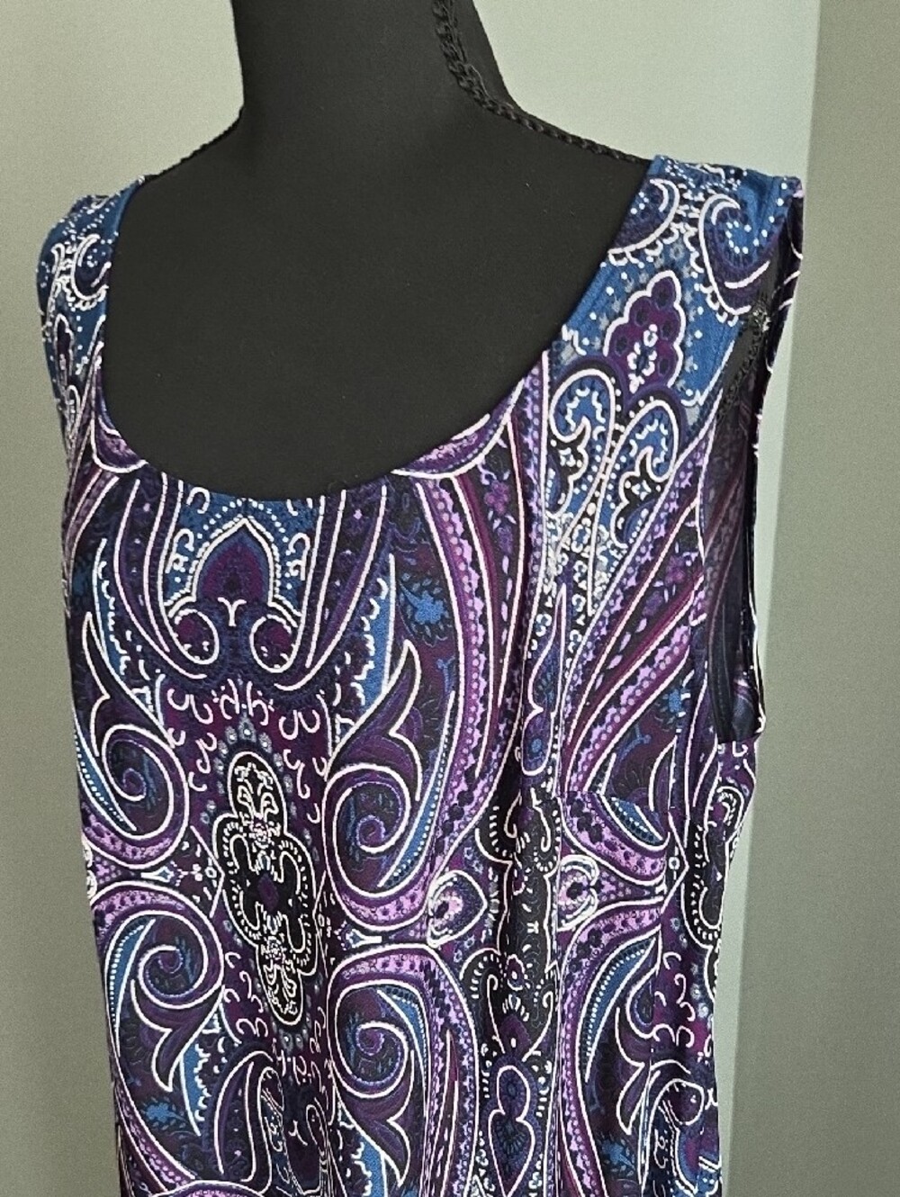 Dressbarn Blue and Purple Paisley Midi Dress 18 - Picture 4 of 7